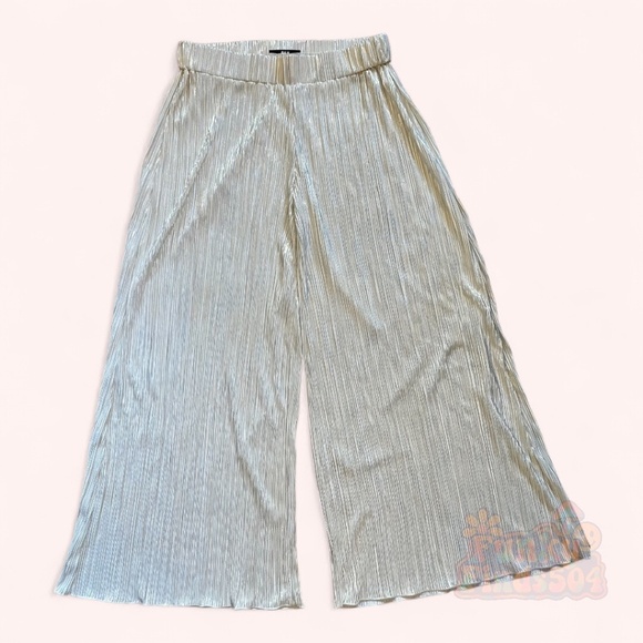 Wide Leg Gold Tinsel Shimmering Pants by Adrienne Landau NWOT Size M Sample Sale - Picture 2 of 8